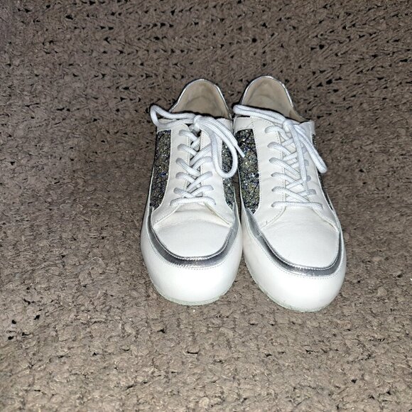 WERNER KERN-Carol-White Leather/Blue/Silver Glitter-Dance Sneakers-Sz 7.5UK/10US - Picture 3 of 8